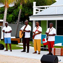 Caribbean Holidays, June in Turks and Caicos, Friendly local musicians performing traditional Caribbean music at a small outdoor cultural gathering in Turks and Caicos