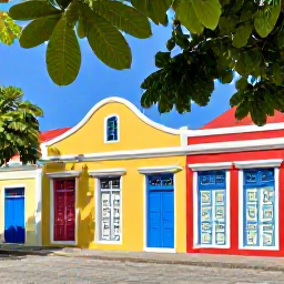 Caribbean Holidays, June Instagram Hotspots, Colourful colonial buildings, patterned doors and leafy streets in Willemstad, Cura&ccedil;ao, under clear Caribbean sunshine