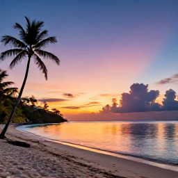 Caribbean Holidays, June Instagram Hotspots, Colourful sunset over the British Virgin Islands, with a quiet beach, palm silhouettes and calm Caribbean water
