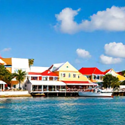 Caribbean Holidays, June Instagram Hotspots, Colourful waterfront buildings, caf&eacute;s and boats along Front Street and the boardwalk in Philipsburg, Sint Maarten, photographed in bright June sunshine