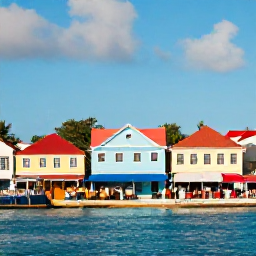 Caribbean Holidays, June Instagram Hotspots, Colourful waterfront scene in St John's Antigua, pastel buildings, local market stalls and blue Caribbean sky