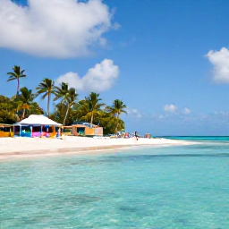 Caribbean Holidays, June Instagram Hotspots, White Bay on Jost Van Dyke in June, with calm turquoise water, palm trees, sandy beach and colourful beach bars