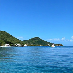 Caribbean Holidays, June Island Hopping, A bright Caribbean coastline in June showing Saint Kitts and Nevis, calm turquoise sea, green hills and a small sailing boat