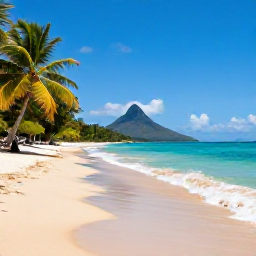 Caribbean Holidays, June Island Hopping, A peaceful Nevis beach with golden sand, swaying palms, turquoise water and Nevis Peak in the distance