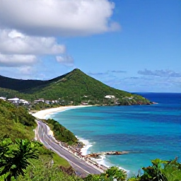 Caribbean Holidays, June Island Hopping, Scenic coastal road and sheltered bay on St John, with lush green hills and a white sandy beach