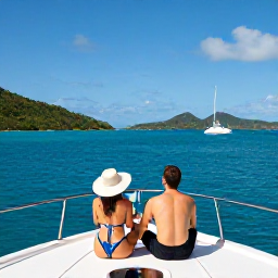 Caribbean Holidays, June Luxury Holidays, Couple enjoying a private yacht cruise between the United States Virgin Islands on a sunny June day