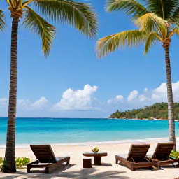Caribbean Holidays, June Luxury Holidays, Luxury beachfront resort in the United States Virgin Islands in June, with turquoise sea, palm trees and elegant loungers