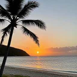 Caribbean Holidays, June Nature Holidays, Peaceful sunset over a Saint Barth&eacute;lemy beach in June, calm Caribbean sea, palm silhouettes and warm evening light