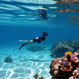 Caribbean Holidays, June Nature Holidays, Snorkeller exploring clear shallow water near Saint Barth&eacute;lemy, colourful reef fish, rocks and sunlight beneath the sea