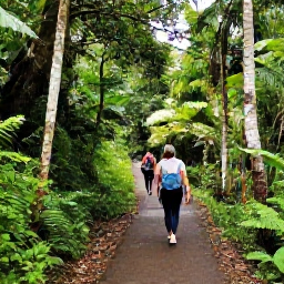 Caribbean Holidays, June Nature Holidays, Waterfall in Trinidad rainforest during the early wet season, with visitors walking along a shaded trail