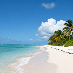 Caribbean Holidays, June Scuba Diving, A relaxed beach scene at Grace Bay in the Turks and Caicos Islands with calm turquoise sea, white sand and palm trees