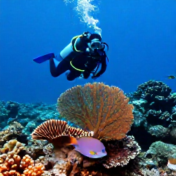 Caribbean Holidays, June Scuba Diving, A scuba diver photographing colourful Caribbean coral, sea fans and tropical fish on a shallow reef