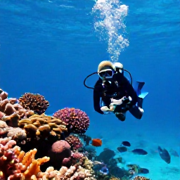 Caribbean Holidays, June Scuba Diving, Colourful coral reef with tropical fish and a scuba diver in calm turquoise water around the US Virgin Islands