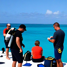 Caribbean Holidays, June Scuba Diving, Friendly scuba instructors preparing equipment with visitors beside a Caribbean dive centre in Saint Kitts