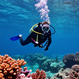 Caribbean Holidays, June Scuba Diving, Scuba diver exploring a colourful coral reef in clear blue Cayman Islands water during June