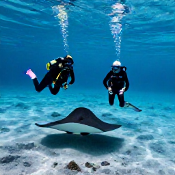 Caribbean Holidays, June Scuba Diving, Scuba divers visiting the famous Stingray City sandbar in calm shallow water off Grand Cayman