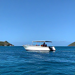 Caribbean Holidays, June Scuba Diving, Small dive boat travelling across calm blue Caribbean water near the coast of Saint Martin