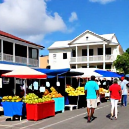 Caribbean Holidays, June Solo Holidays, A friendly solo visitor exploring Kingstown market in Saint Vincent, colourful stalls, local fruit, historic buildings and welcoming island residents