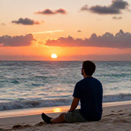 Caribbean Holidays, June Solo Holidays, A relaxed solo traveller watching a colourful sunset over the Caribbean Sea from a quiet Turks and Caicos beach