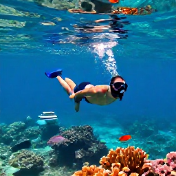 Caribbean Holidays, June Solo Holidays, A solo traveller snorkelling in clear Caribbean water near the Grenadines, colourful fish, coral reefs and a small sailing boat in the background