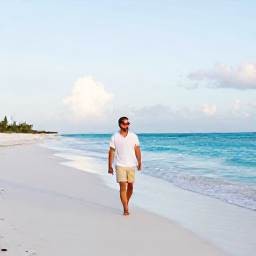 Caribbean Holidays, June Solo Holidays, A solo traveller walking along a quiet white-sand beach on Providenciales in June, turquoise sea and soft morning light