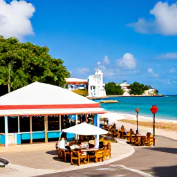 Caribbean Holidays, June Solo Holidays, Colourful Caribbean market and friendly outdoor dining scene in Christiansted, St Croix, United States Virgin Islands