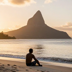 Caribbean Holidays, June Solo Holidays, Peaceful Pinney's Beach on Nevis at sunset, with a solo traveller sitting near the shoreline and Mount Nevis in the background