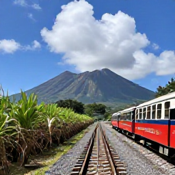 Caribbean Holidays, June Solo Holidays, Scenic Saint Kitts Railway travelling through green sugar cane fields beneath volcanic mountains and a bright Caribbean sky