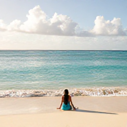 Caribbean Holidays, June Solo Holidays, Solo traveller relaxing on a quiet Caribbean beach in Saint Martin during June, turquoise water and soft morning light