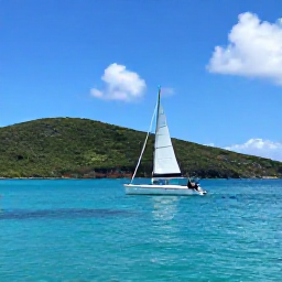 Caribbean Holidays, June Solo Holidays, Solo traveller sailing between the British Virgin Islands on a bright June day, small boats, clear water and green hills