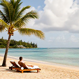Caribbean Holidays, June Spa Breaks, A quiet golden beach on Nevis with calm turquoise water, palm trees, sun loungers and a couple enjoying a peaceful June spa holiday