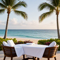 Caribbean Holidays, June Spa Breaks, Luxurious Caribbean spa resort in June, with palm trees, calm turquoise sea, warm sunlight and an inviting treatment terrace