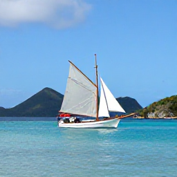 Caribbean Holidays, June Tours, A traditional sailing boat cruising through clear Caribbean water near Tortola, with sunny skies and rugged green islands in the background