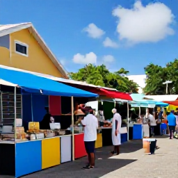 Caribbean Holidays, June Tours, Colourful market stalls and friendly local traders in Marigot, Saint Martin, on a sunny June morning