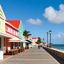 Caribbean Holidays, June Tours, Lively Philipsburg boardwalk in Sint Maarten with colourful shops, caf&eacute;s and Caribbean sea views in June