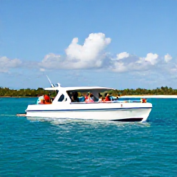 Caribbean Holidays, June Tours, Small excursion boat cruising across calm turquoise sea near Providenciales with passengers enjoying a June island tour