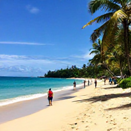 Caribbean Holidays, June Walking Holidays, A coastal walking route in Tobago with turquoise sea, golden sand, palm trees and walkers enjoying the June sunshine