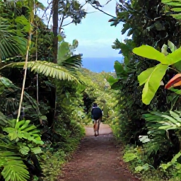 Caribbean Holidays, June Walking Holidays, A lush green hiking trail winding through rainforest on Saint Vincent, with distant blue Caribbean sea