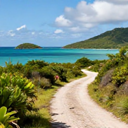 Caribbean Holidays, June Walking Holidays, A peaceful coastal walking path overlooking turquoise water, small islands and green hills in the Grenadines