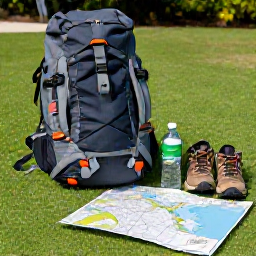 Caribbean Holidays, June Walking Holidays, A prepared daypack, walking shoes and water beside a Caribbean trail map on Saint Martin