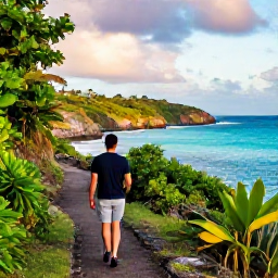 Caribbean Holidays, June Walking Holidays, A scenic coastal walking trail on Saint Barth&eacute;lemy in June, with turquoise sea, rocky headland and tropical greenery under soft morning light