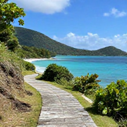Caribbean Holidays, June Walking Holidays, A scenic coastal walking trail on Saint John in the United States Virgin Islands, with turquoise sea, green hills and bright June sunshine