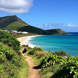 Caribbean Holidays, June Walking Holidays, A scenic coastal walking trail on Saint Martin with turquoise sea, green hills and warm June sunshine