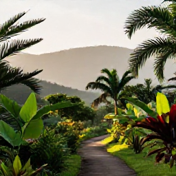 Caribbean Holidays, June Walking Holidays, A scenic walking trail through the Dominican Republic's green mountain countryside in June, with tropical plants, distant hills and soft morning light