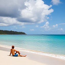 Caribbean Holidays, June Walking Holidays, A walker resting beside a tropical beach in Saint Vincent and the Grenadines, with light cloud and calm turquoise sea