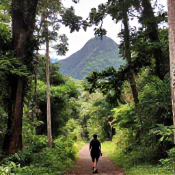 Caribbean Holidays, June Walking Holidays, Hikers walking through tropical rainforest beneath tall trees, with a mountain path leading towards La Soufri&egrave;re on Saint Vincent