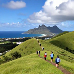 Caribbean Holidays, June Walking Holidays, Walkers exploring a green hillside trail above the Caribbean coastline on Saint Martin