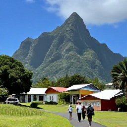 Caribbean Holidays, June Walking Holidays, Walkers exploring a quiet village and historic landscape on Nevis in June, with Nevis Peak, tropical greenery and colourful Caribbean buildings