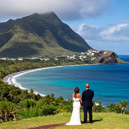 Caribbean Holidays, June Weddings, A couple exploring Montserrat's lush coastline and volcanic landscape after their wedding, with clear blue sea and tropical scenery