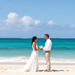 Caribbean Holidays, June Weddings, A happy couple exchanging vows beside a turquoise Caribbean sea at a Dominican Republic beach resort in June